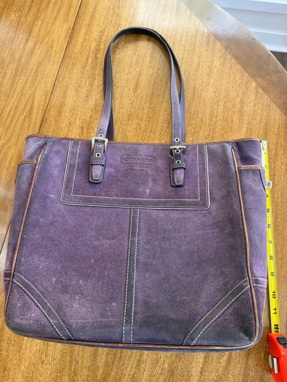Coach Purple Suede Tote with Leather Straps - Picture 8 of 11